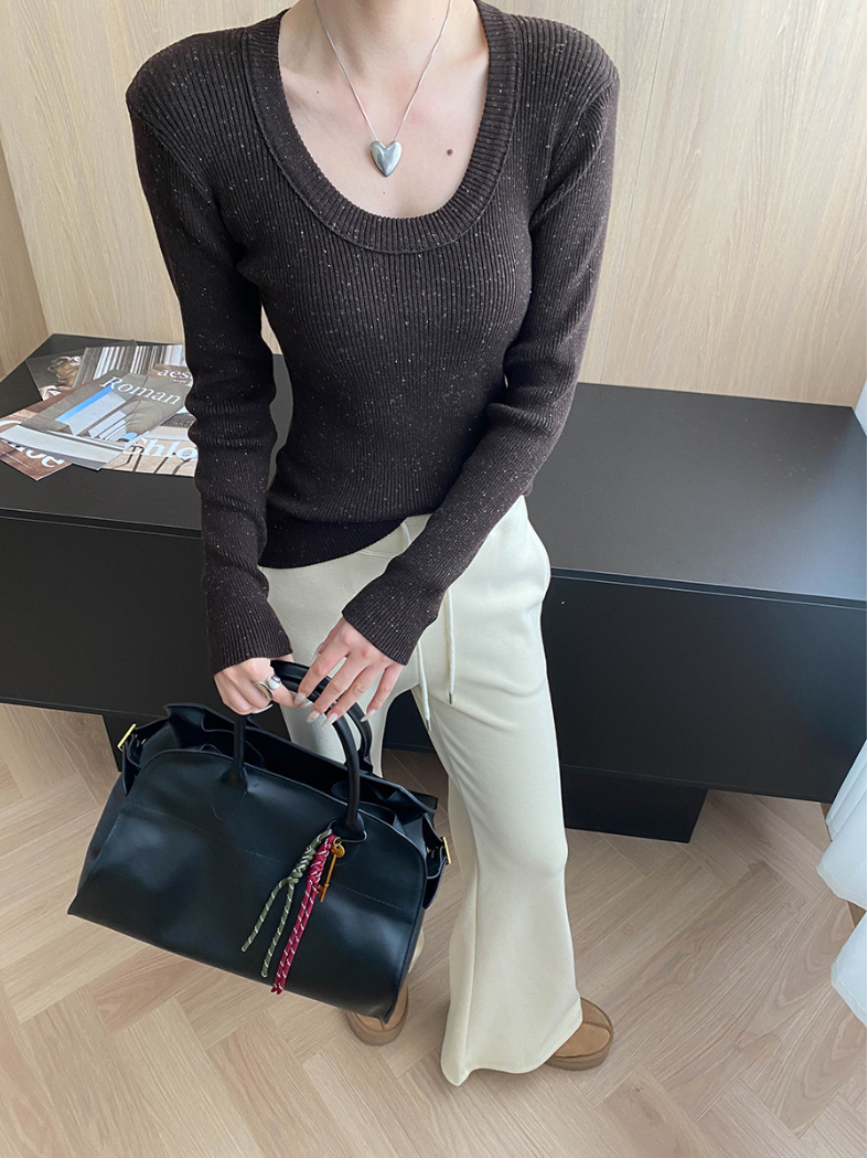 【即納】ネップリブタイトニットトップス