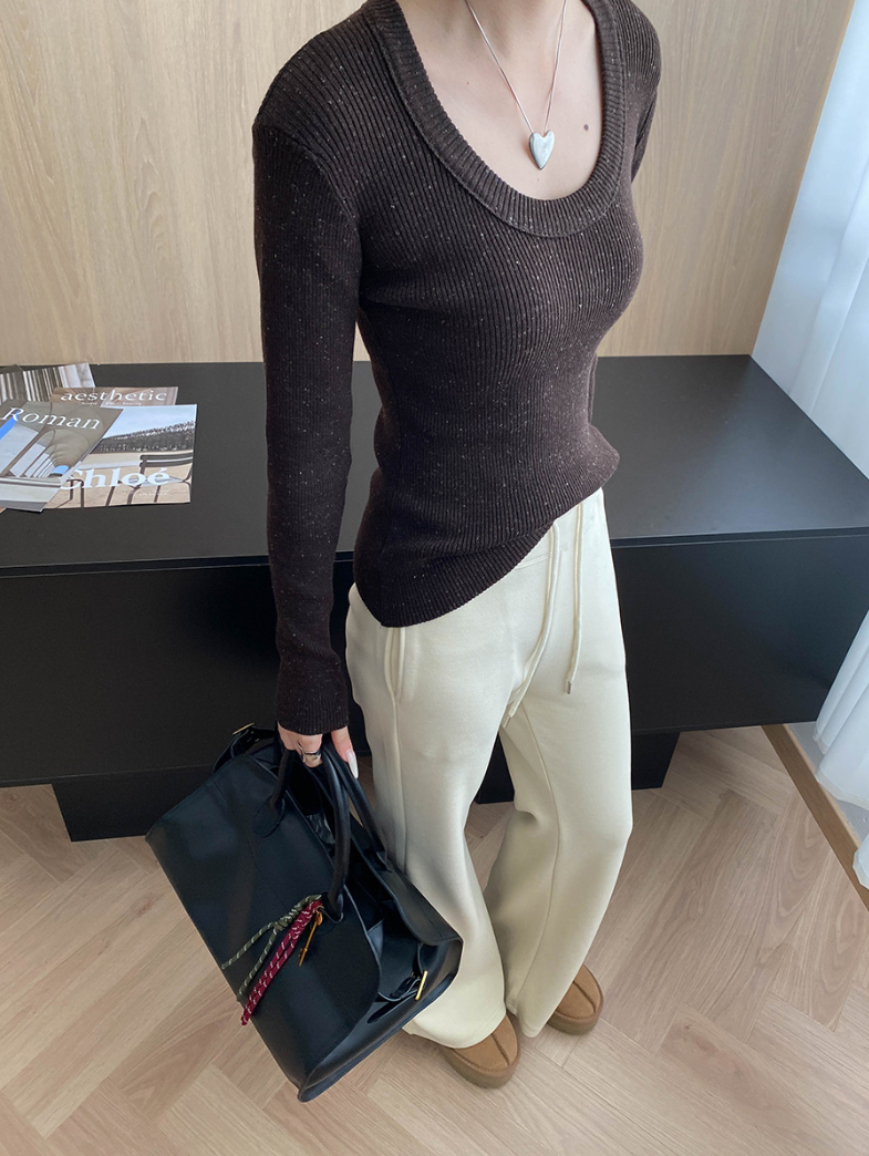 【即納】ネップリブタイトニットトップス