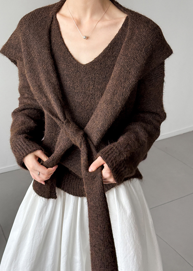 【11/7(金)PM12:00~販売START】ニットショール付きVネックプルオーバー