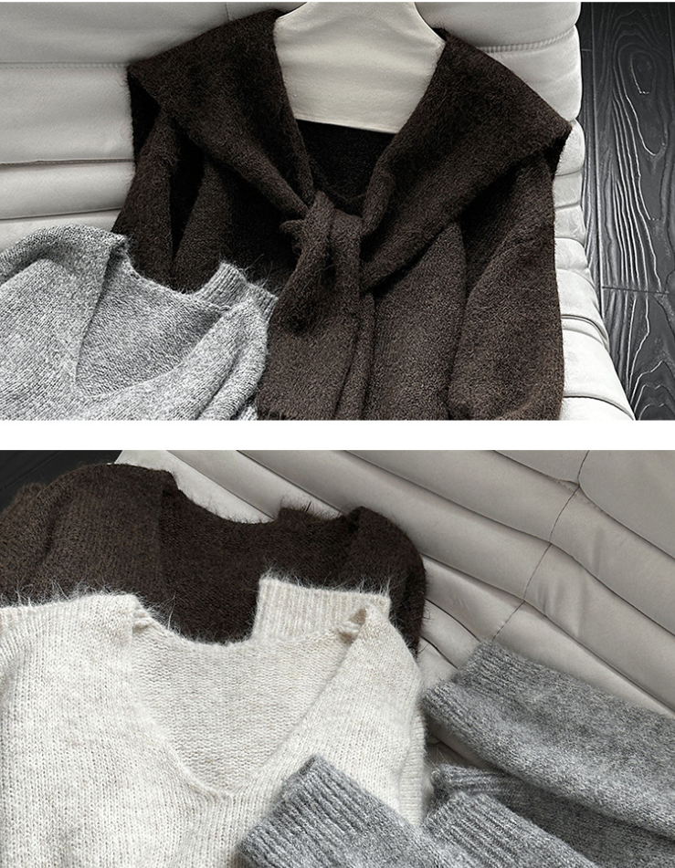 【11/7(金)PM12:00~販売START】ニットショール付きVネックプルオーバー