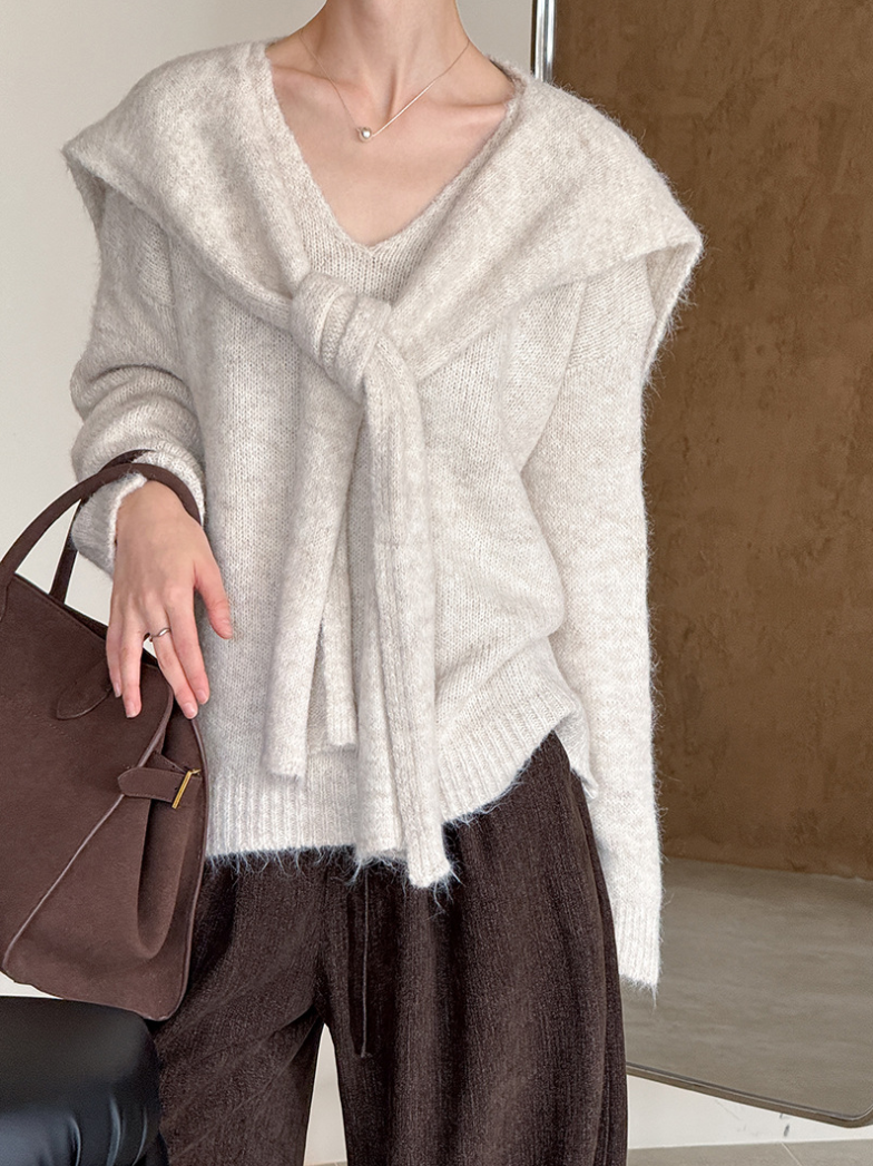 【11/7(金)PM12:00~販売START】ニットショール付きVネックプルオーバー