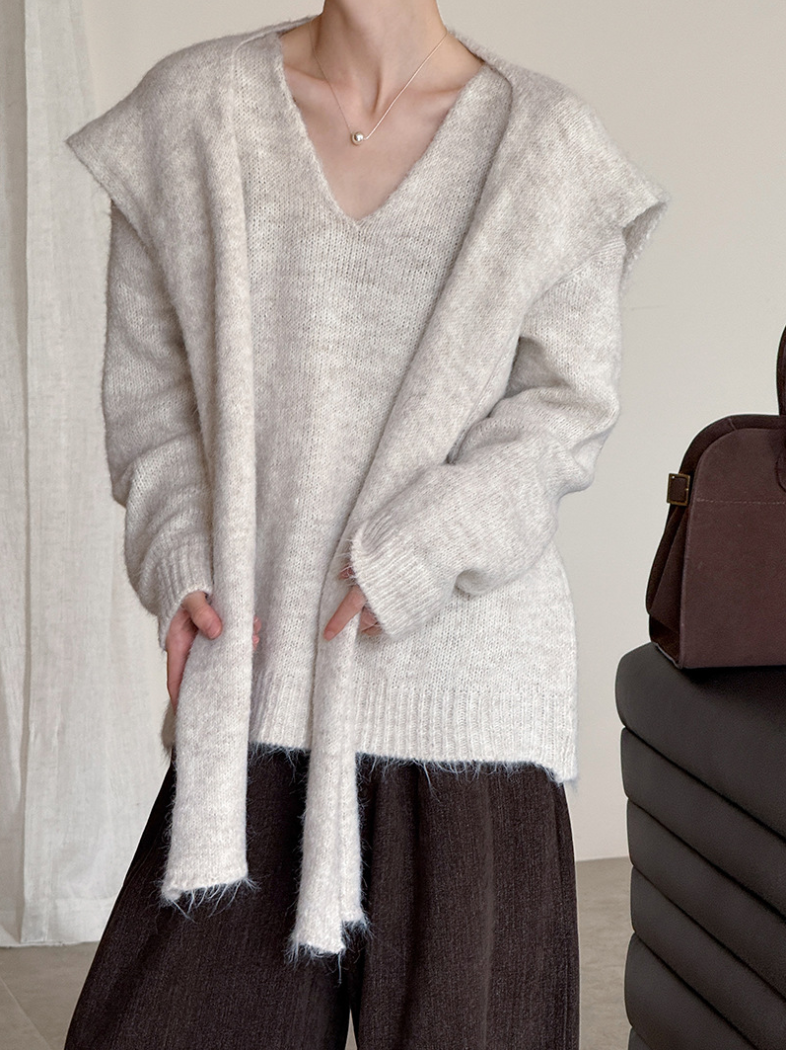 【11/7(金)PM12:00~販売START】ニットショール付きVネックプルオーバー