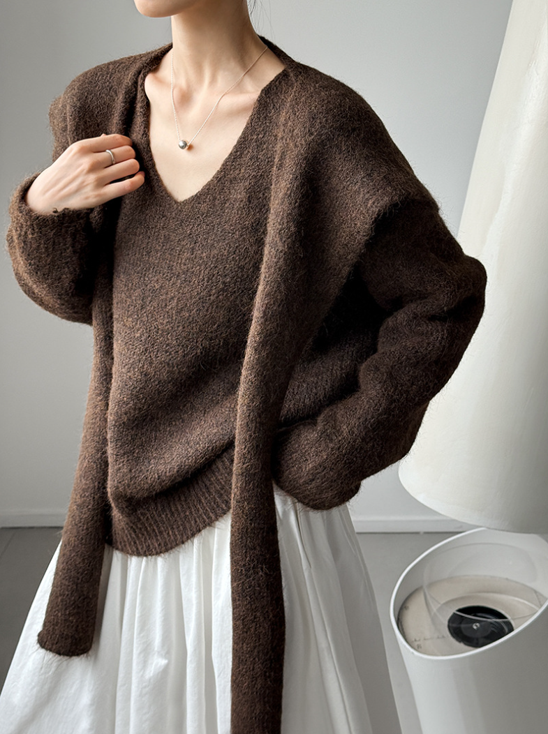 【11/7(金)PM12:00~販売START】ニットショール付きVネックプルオーバー