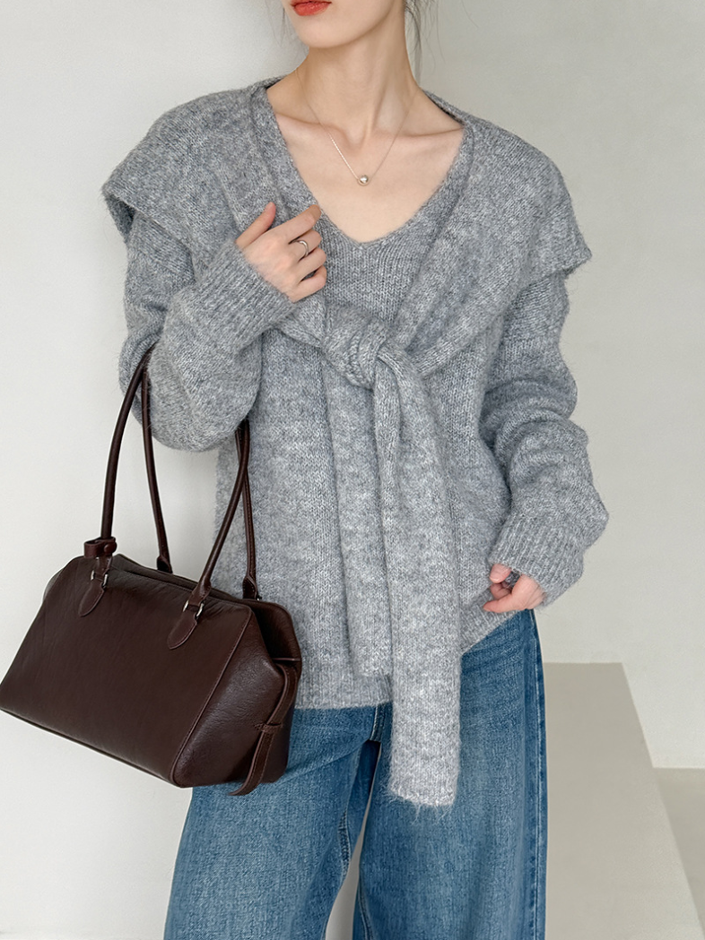 【11/7(金)PM12:00~販売START】ニットショール付きVネックプルオーバー