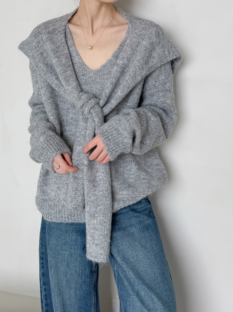 【11/7(金)PM12:00~販売START】ニットショール付きVネックプルオーバー