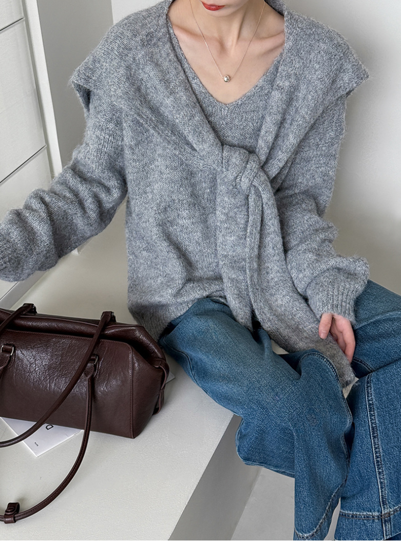 【11/7(金)PM12:00~販売START】ニットショール付きVネックプルオーバー