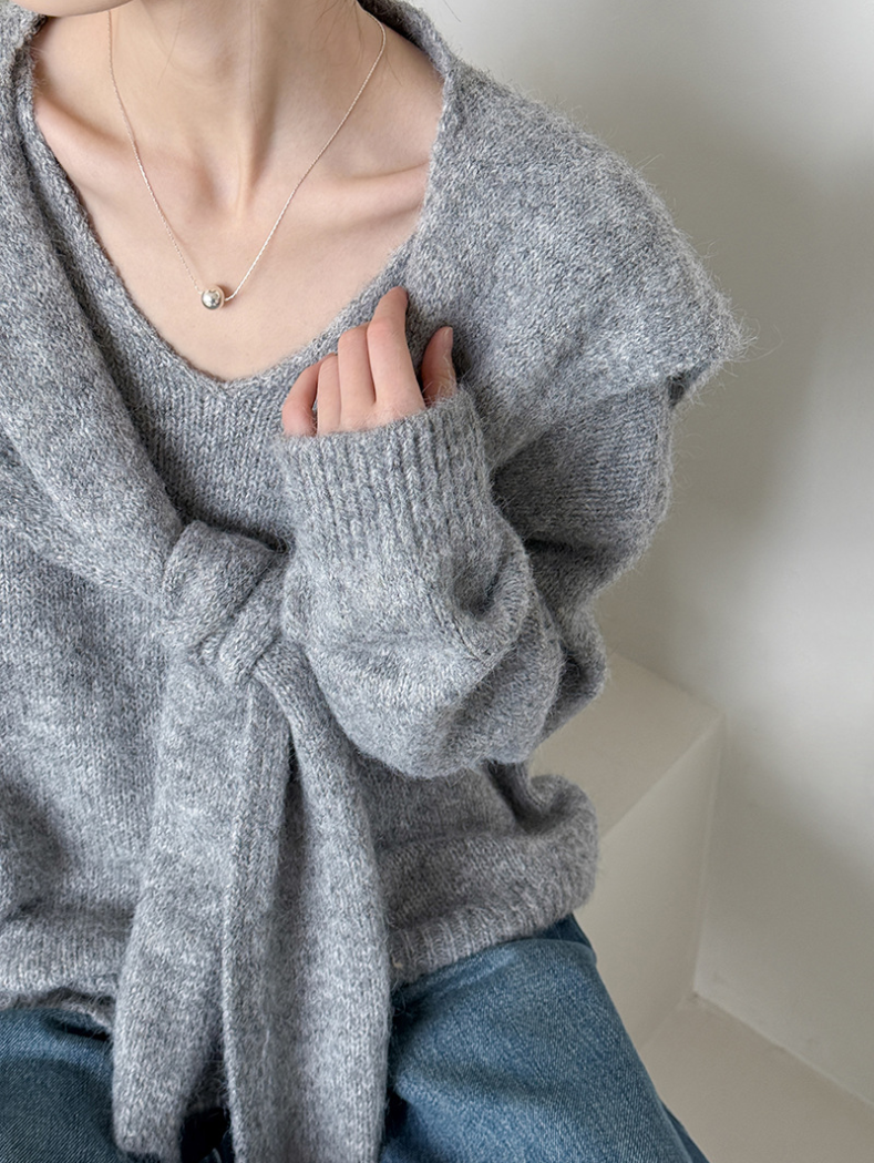 【11/7(金)PM12:00~販売START】ニットショール付きVネックプルオーバー