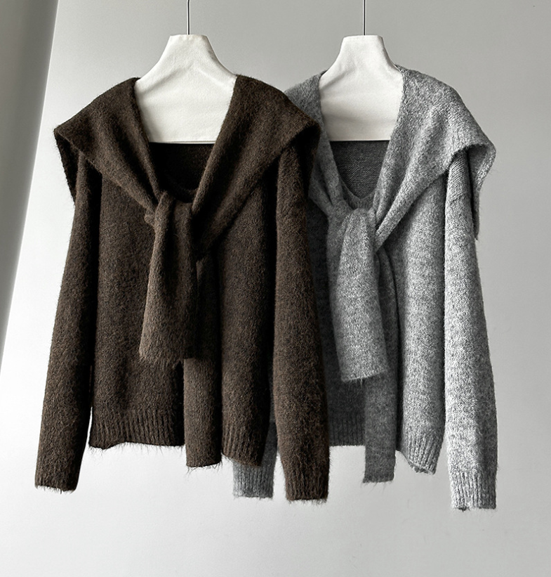 【11/7(金)PM12:00~販売START】ニットショール付きVネックプルオーバー