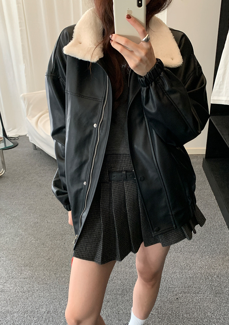 【11/7(金)PM12:00~販売START】ボアカラーフェイクレザーブルゾン