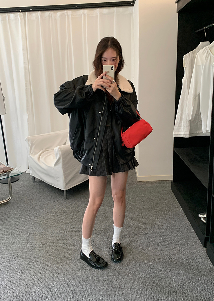 【11/7(金)PM12:00~販売START】ボアカラーフェイクレザーブルゾン