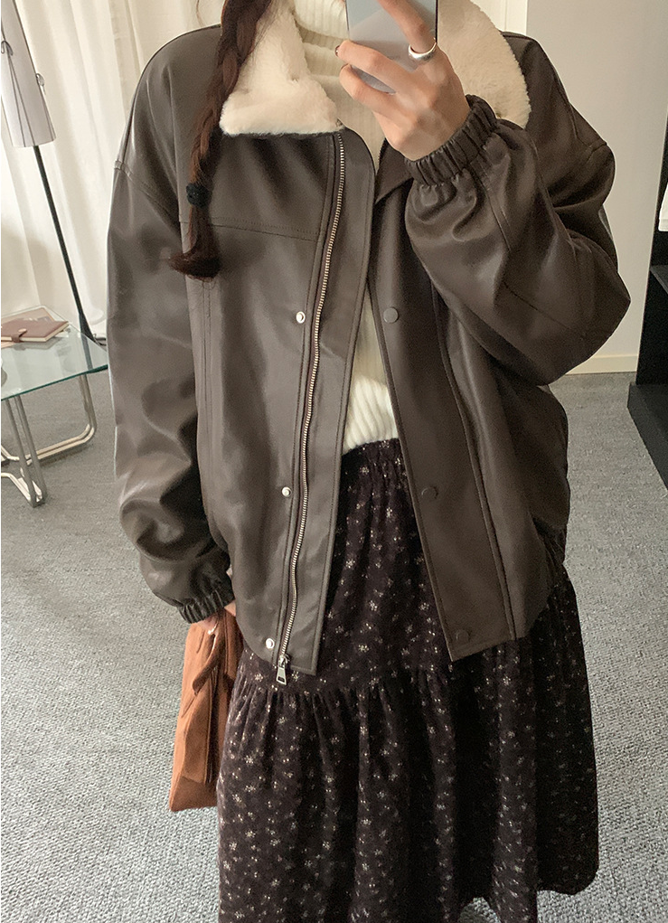 【11/7(金)PM12:00~販売START】ボアカラーフェイクレザーブルゾン