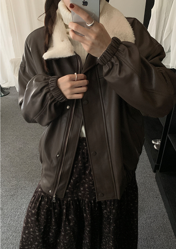 【11/7(金)PM12:00~販売START】ボアカラーフェイクレザーブルゾン