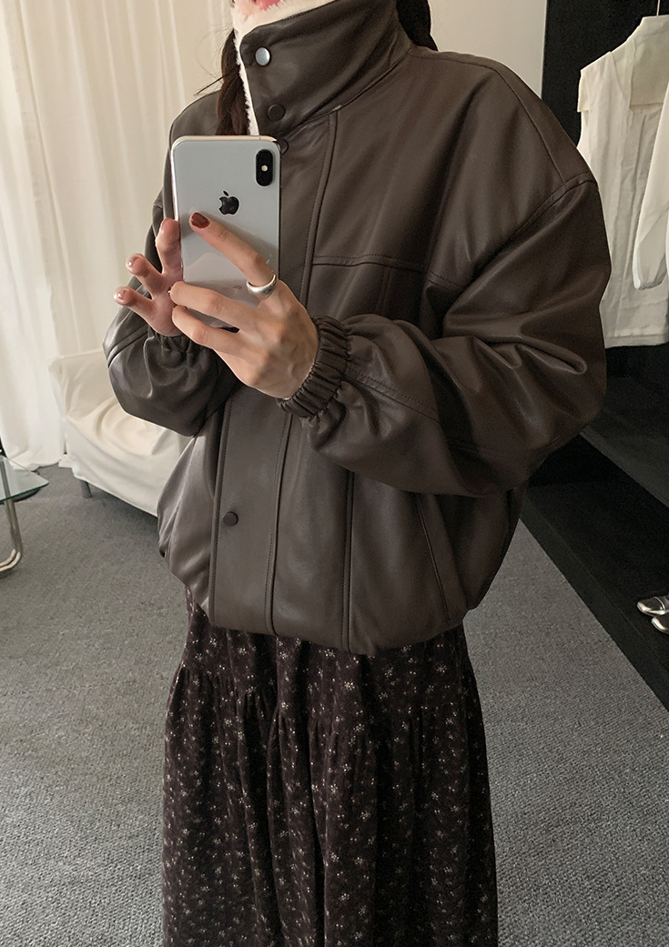 【11/7(金)PM12:00~販売START】ボアカラーフェイクレザーブルゾン