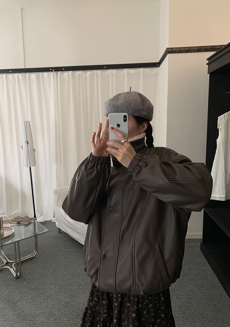 【11/7(金)PM12:00~販売START】ボアカラーフェイクレザーブルゾン