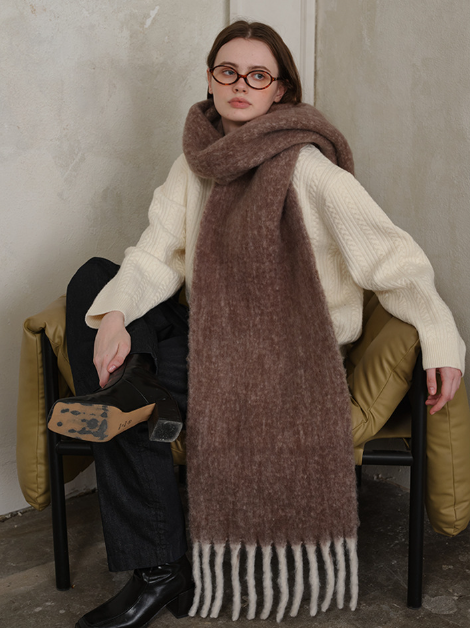 フリンジウールミックスロングマフラー