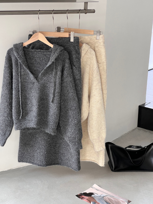 モヘアライクフーディーニットセットアップ