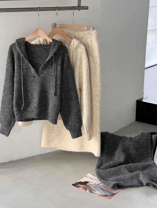 モヘアライクフーディーニットセットアップ