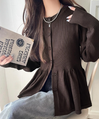 ペプラムリブカーディガン