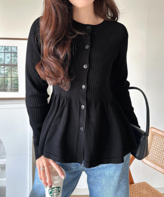 ペプラムリブカーディガン