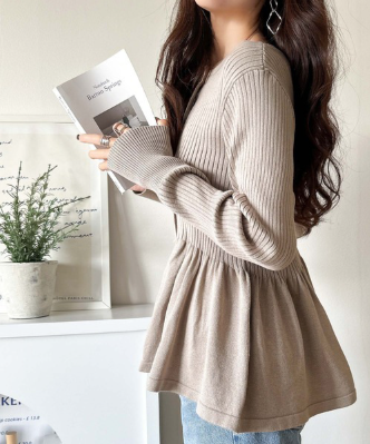 ペプラムリブカーディガン