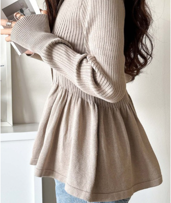 ペプラムリブカーディガン