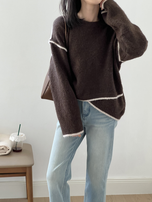 配色ステッチニットプルオーバー