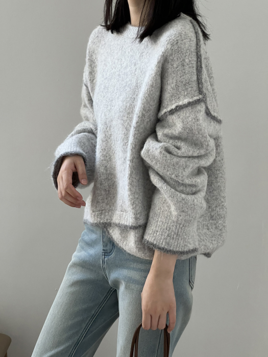 配色ステッチニットプルオーバー