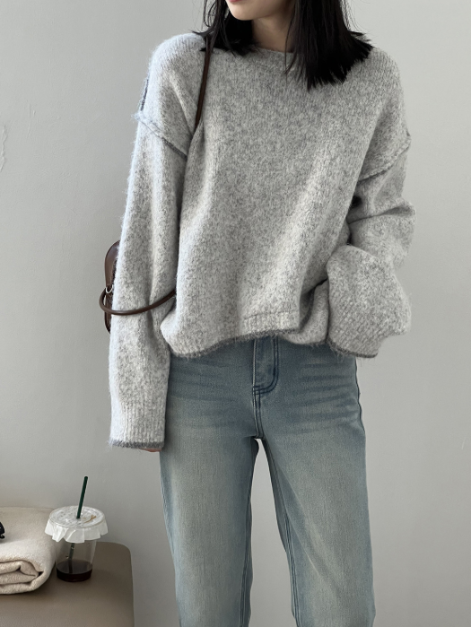 配色ステッチニットプルオーバー