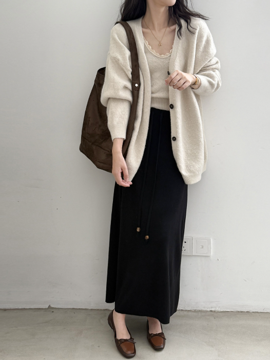 ソフトタッチニットカーデ&レーストリムキャミトップセット