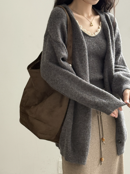 ソフトタッチニットカーデ&レーストリムキャミトップセット