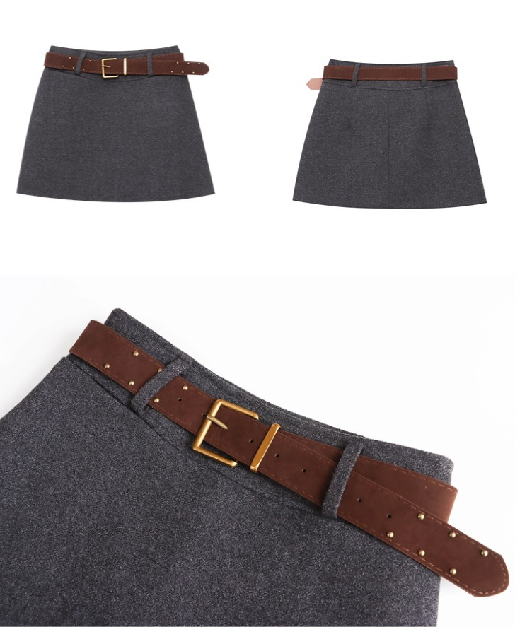 【11/28(金)PM12:00~販売START】ベルト付きウールライクミニスカート