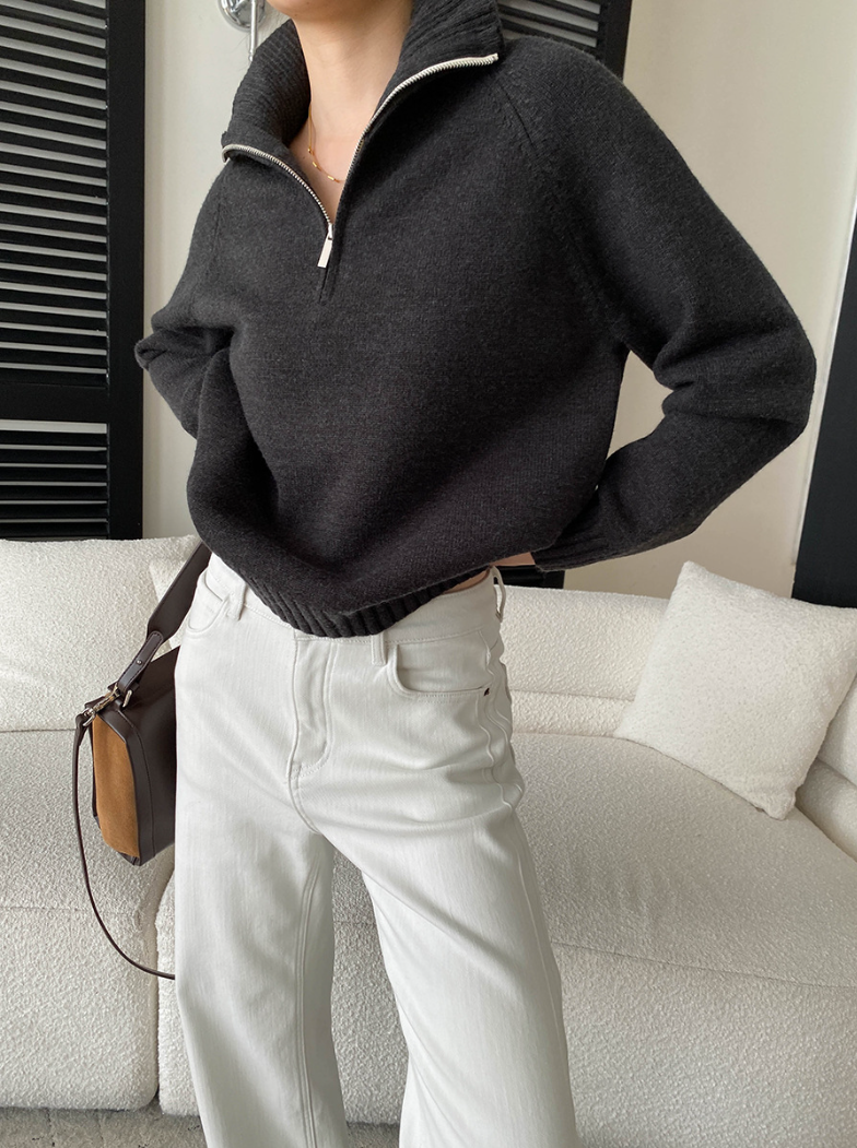 【11/28(金)PM12:00~販売START】ハーフジップハイネックニットプルオーバー