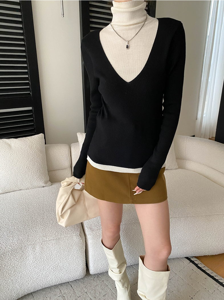 【11/28(金)PM12:00~販売START】ディープVレイヤードリブニットトップス