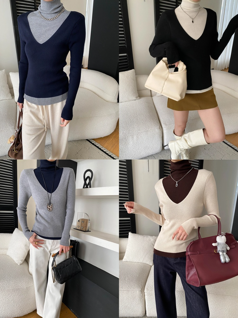 【11/28(金)PM12:00~販売START】ディープVレイヤードリブニットトップス