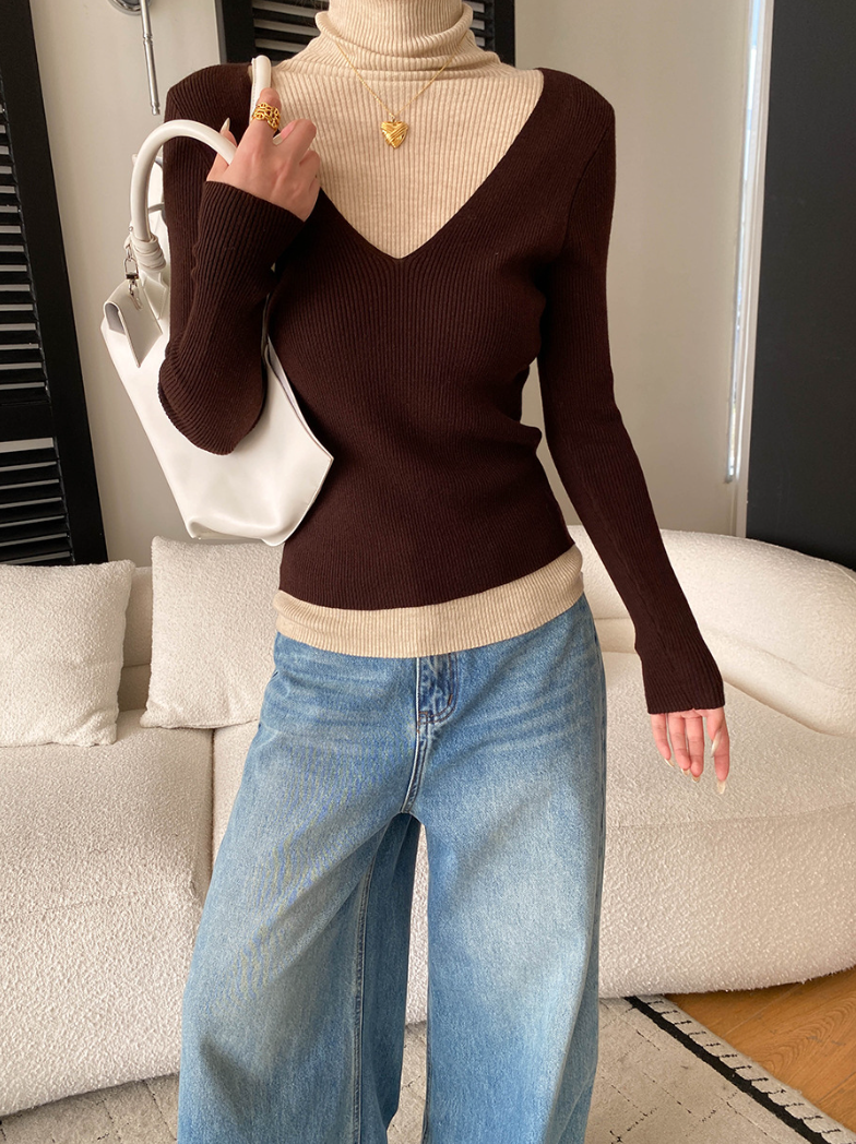 【11/28(金)PM12:00~販売START】ディープVレイヤードリブニットトップス