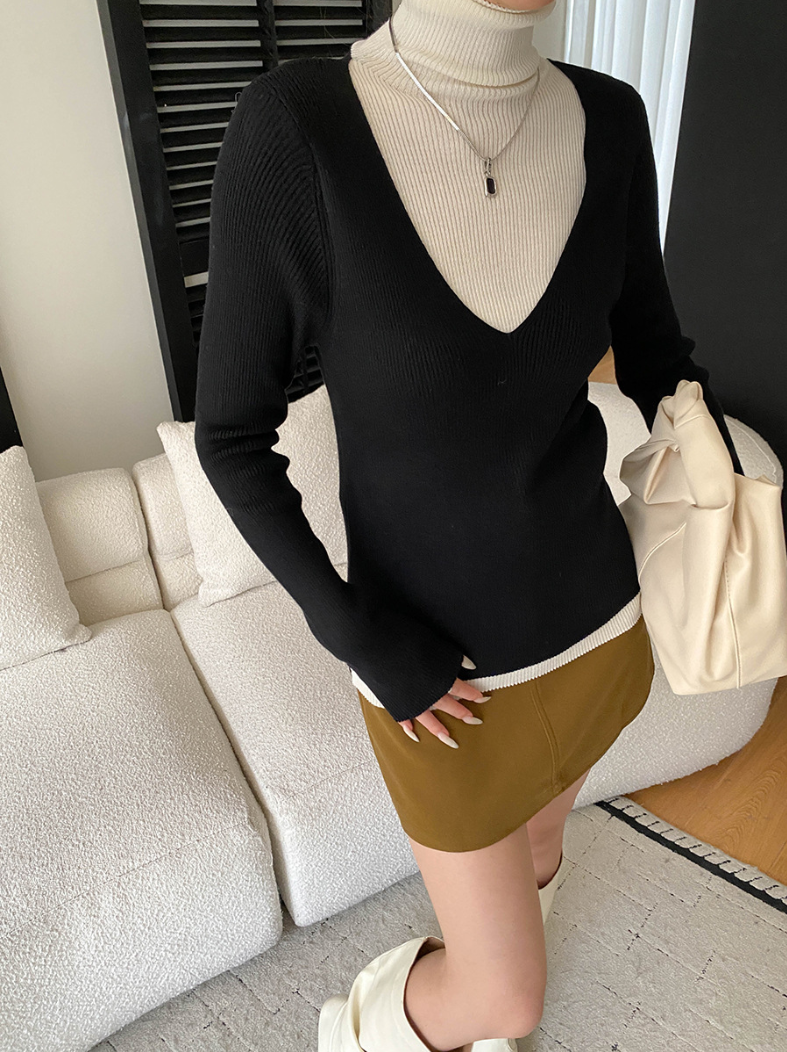 【11/28(金)PM12:00~販売START】ディープVレイヤードリブニットトップス