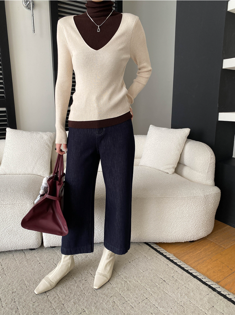 【11/28(金)PM12:00~販売START】ディープVレイヤードリブニットトップス