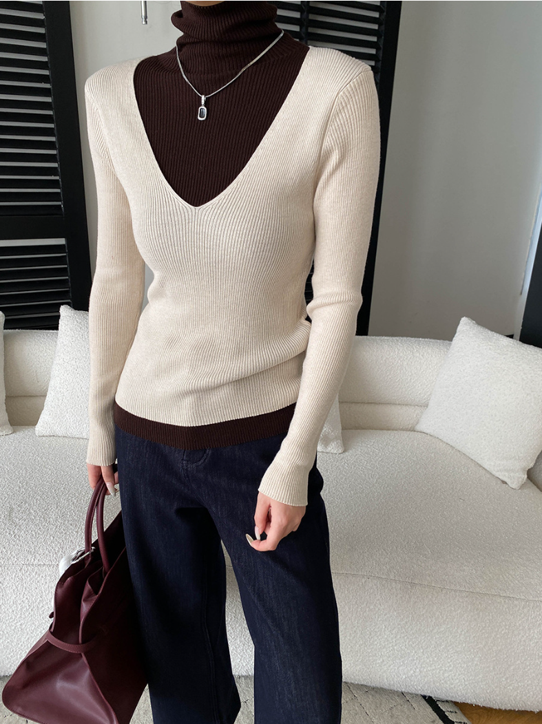 【11/28(金)PM12:00~販売START】ディープVレイヤードリブニットトップス