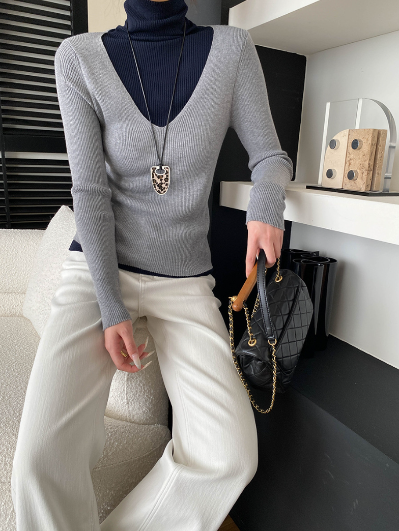 【11/28(金)PM12:00~販売START】ディープVレイヤードリブニットトップス