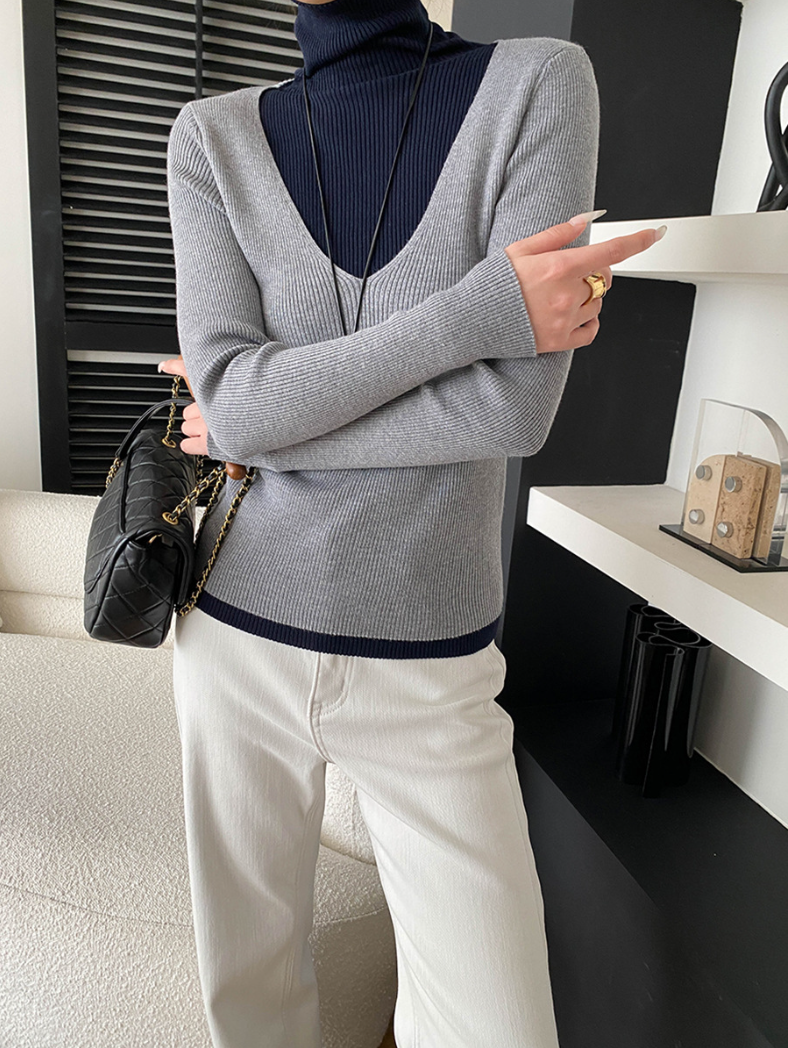 【11/28(金)PM12:00~販売START】ディープVレイヤードリブニットトップス