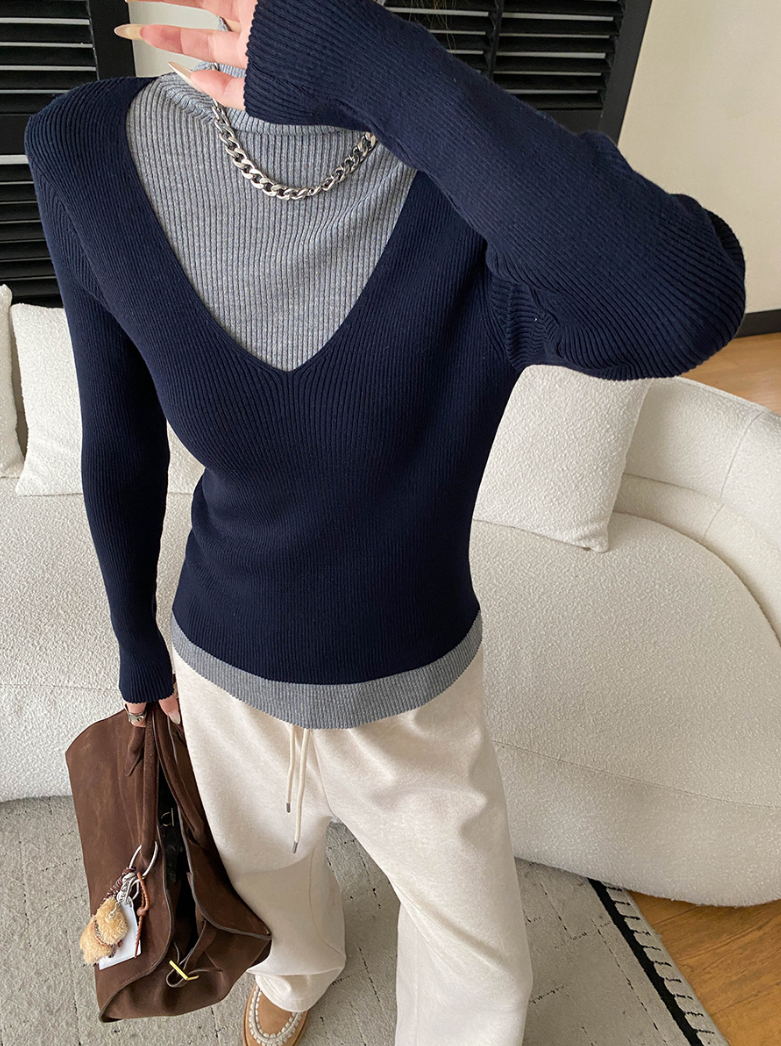 【11/28(金)PM12:00~販売START】ディープVレイヤードリブニットトップス