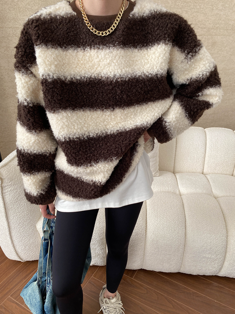 【11/28(金)PM12:00~販売START】ボアストライプモコモコオーバートップス