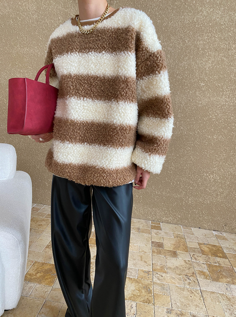 【11/28(金)PM12:00~販売START】ボアストライプモコモコオーバートップス