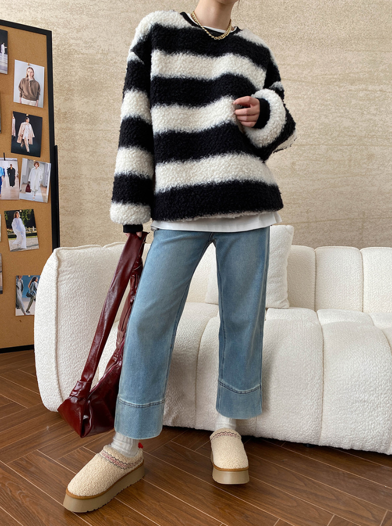 【11/28(金)PM12:00~販売START】ボアストライプモコモコオーバートップス