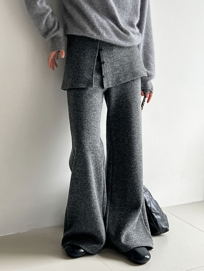 レイヤードデザインニットワイドパンツ