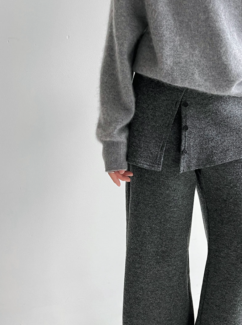 レイヤードデザインニットワイドパンツ