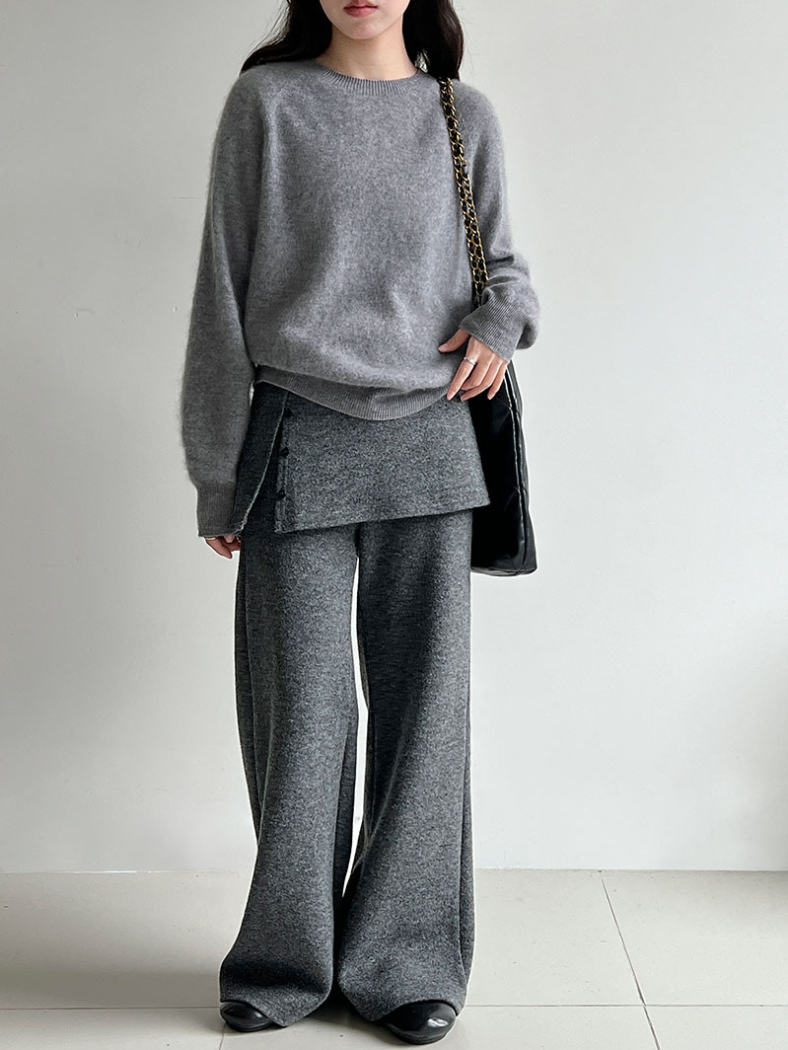 レイヤードデザインニットワイドパンツ