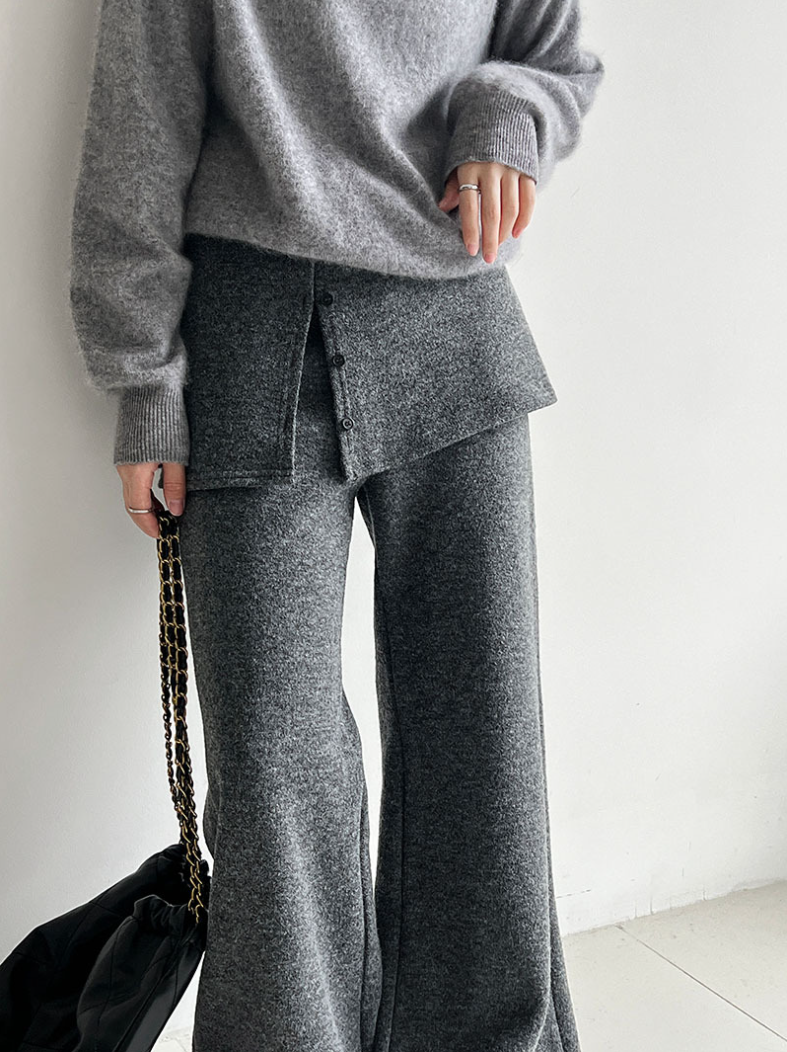 レイヤードデザインニットワイドパンツ