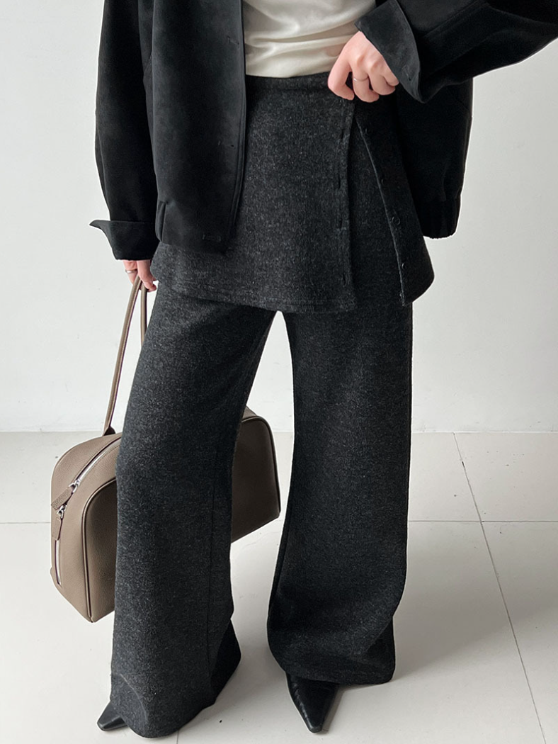 レイヤードデザインニットワイドパンツ