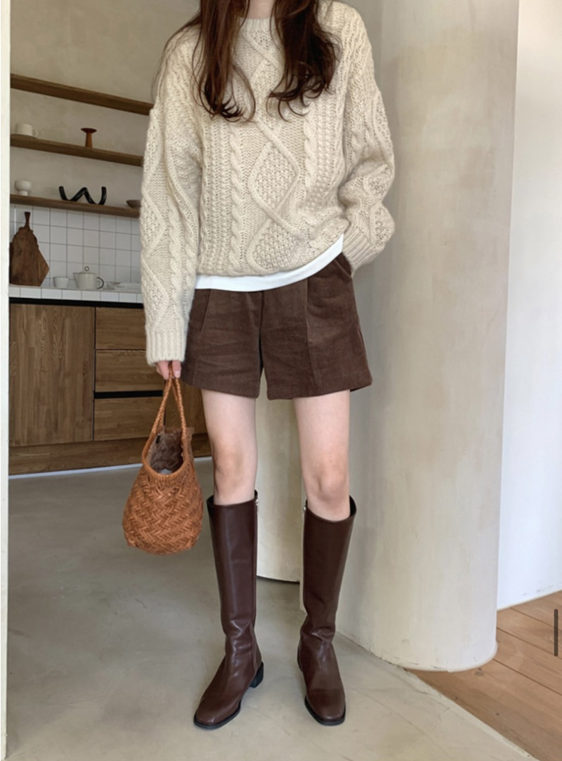 コーデュロイハイウエストタックショートパンツ